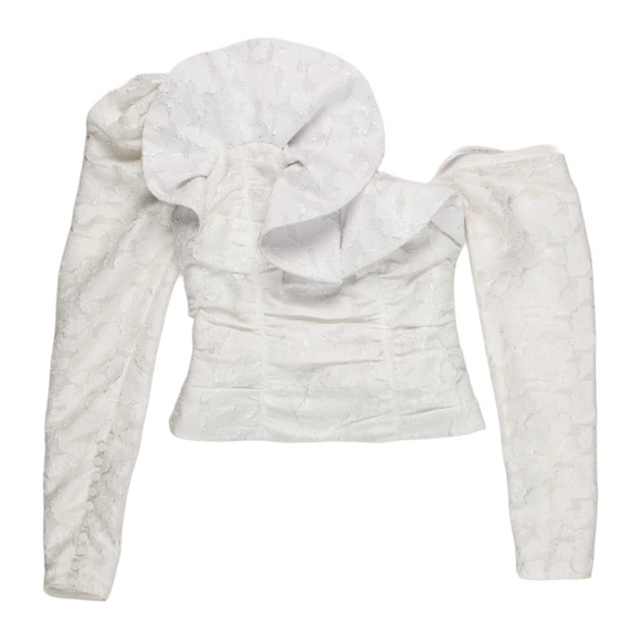 Self Portrait Floral Fil Coupe white off shoulder ruffle top 0 - Picture 4 of 11